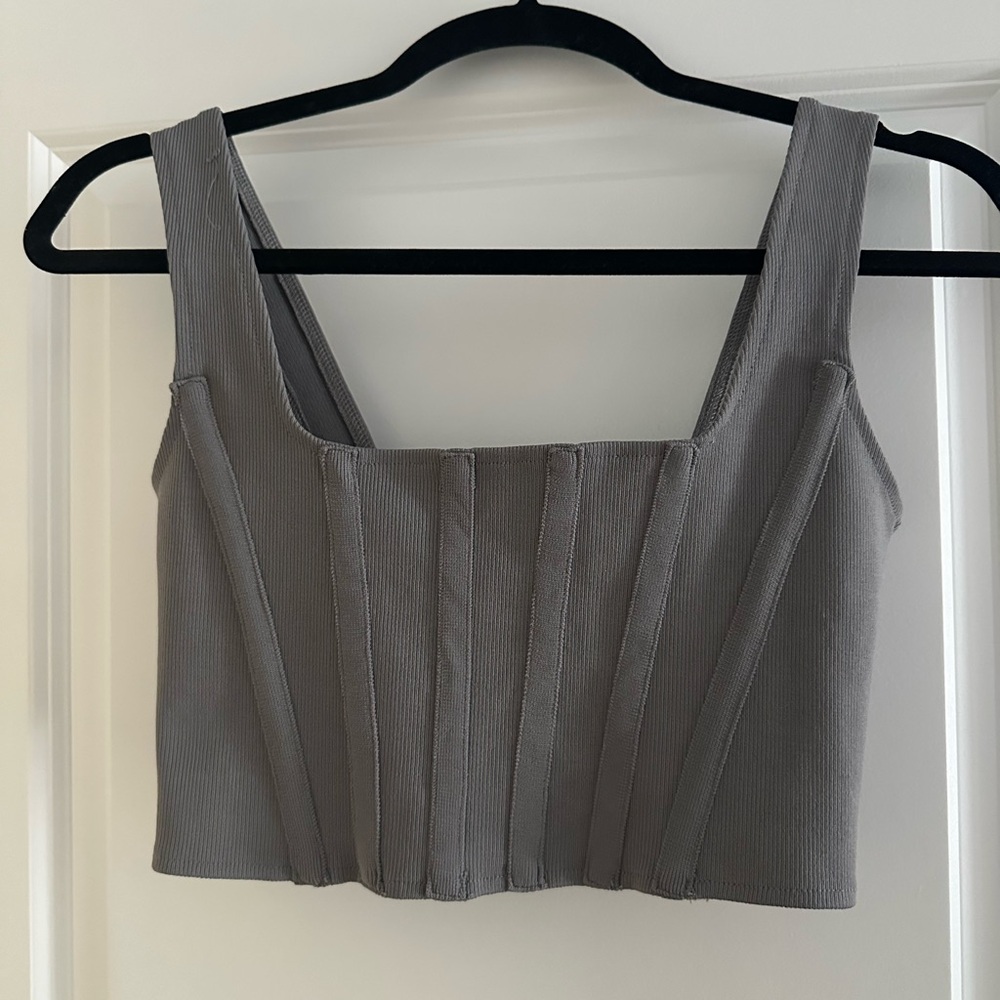 Gray Ribbed Women's Top